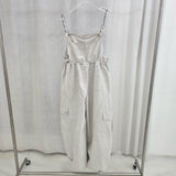 Khaki dungaree w/ details strings cami