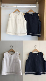 Ivory linen vest w/ pocket