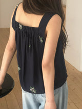 Navy square neck cami in cross embroidery