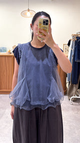 Navy top w/ attached sheer ruffle layers