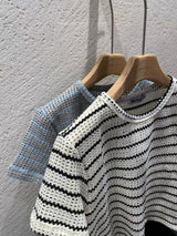 Grey stripe crochet tee top