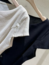 Black elegant fine cut linen blouse w/ thin belt