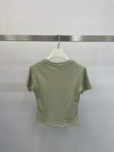 Avocado green tee top with paint
