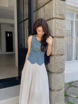 Denim vest w/ ruffle fringe