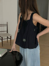 Navy square neck cami in cross embroidery
