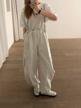 Khaki dungaree w/ details strings cami