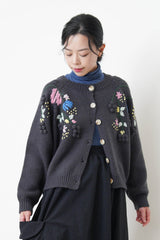 Charcoal wool cardigan w/ 3D detail embroidery