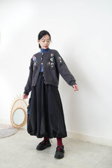 Charcoal wool cardigan w/ 3D detail embroidery
