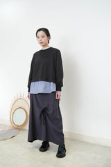 Blue stripes shirt w/ lace neck detail