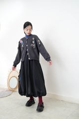 Charcoal wool cardigan w/ 3D detail embroidery