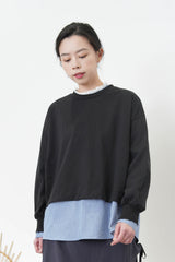 Blue stripes shirt w/ lace neck detail