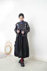 Charcoal wool cardigan w/ 3D detail embroidery