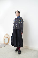 Charcoal wool cardigan w/ 3D detail embroidery