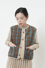 2 ways checked fleece vest