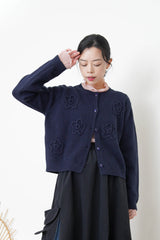 Navy cardigan w/ floral pattern