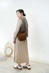 Beige knit pleats one piece