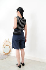 Navy linen shorts pants w/ split hem