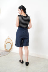 Navy linen shorts pants w/ split hem