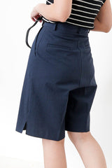 Navy linen shorts pants w/ split hem