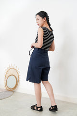 Navy linen shorts pants w/ split hem