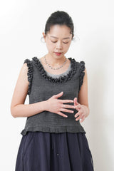 Grey stripe vest w/ ruffle fringe