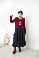 Wine glitter cardigan w/ strings