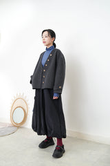 Charcoal V neck wool jacket w/ scarf set