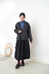 Charcoal V neck wool jacket w/ scarf set