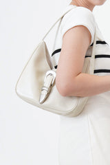 Ivory leather shoulder bag w/ belt details