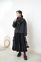 Charcoal V neck wool jacket w/ scarf set