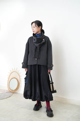 Charcoal V neck wool jacket w/ scarf set