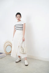 Ivory leather shoulder bag w/ belt details