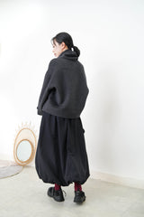 Charcoal V neck wool jacket w/ scarf set