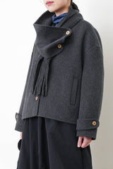 Charcoal V neck wool jacket w/ scarf set
