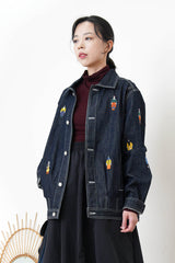 Premium embroidery denim unisex jacket