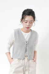 Light grey knit crop vest w/ string