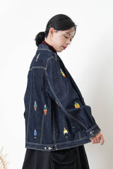 Premium embroidery denim unisex jacket