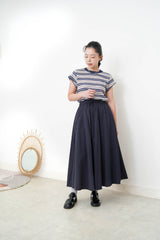 Navy stripes top w/ stitch trimming