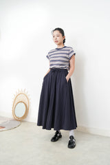 Navy stripes top w/ stitch trimming