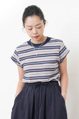 Navy stripes top w/ stitch trimming