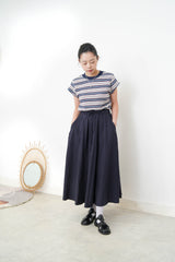 Navy stripes top w/ stitch trimming