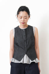 Black dyed denim style vest in split hem