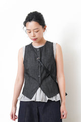 Black dyed denim style vest in split hem