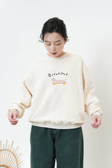 Ivory embroidery pullover w/ knit trimming