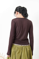 Brown button top in contrast layer