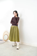 Brown button top in contrast layer