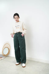 Ivory embroidery pullover w/ knit trimming