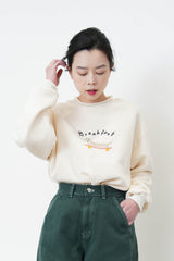 Ivory embroidery pullover w/ knit trimming