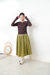 Brown button top in contrast layer