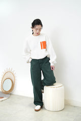 White patchwork pullover w/ elastic waist